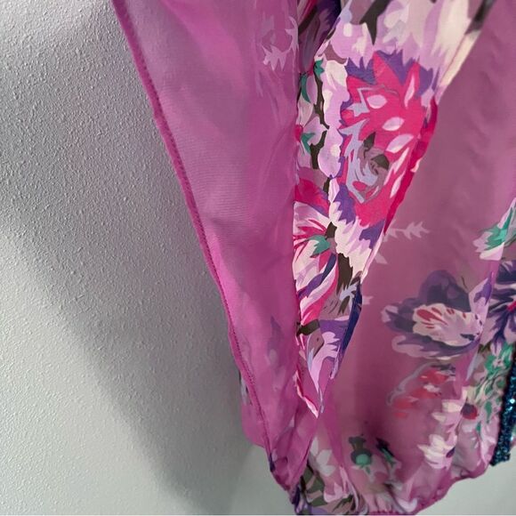 Free People Pink Floral Sheer Embellished Blouse Size L - Picture 4 of 8